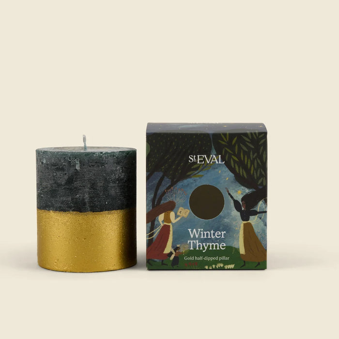 Winter Thyme Gold-Dipped Pillar Candle
