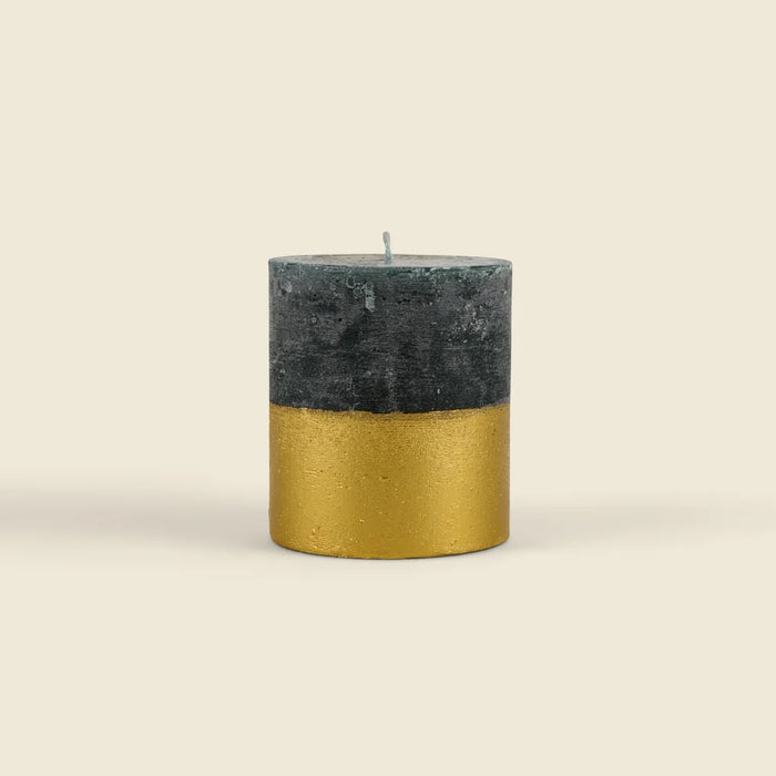 Winter Thyme Gold-Dipped Pillar Candle