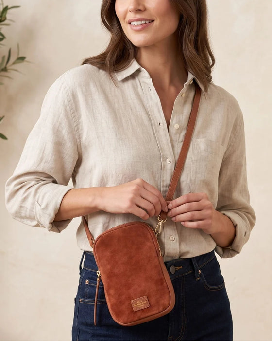 Elie Beaumont Suede Phone Bag - Tan