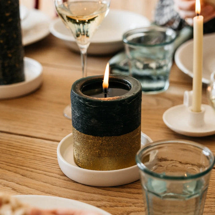 Winter Thyme Gold-Dipped Pillar Candle