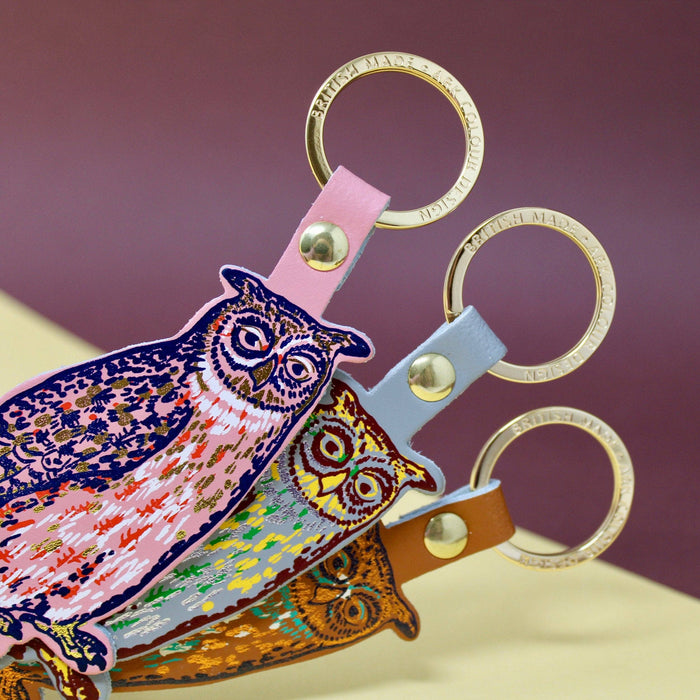 Nocturnal Owl | Leather Key Ring | Gold Plated