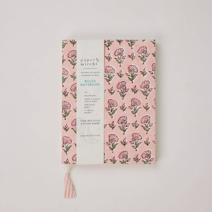 Block Printed Ruled Notebook (A5) - Ditsy Floral Blush