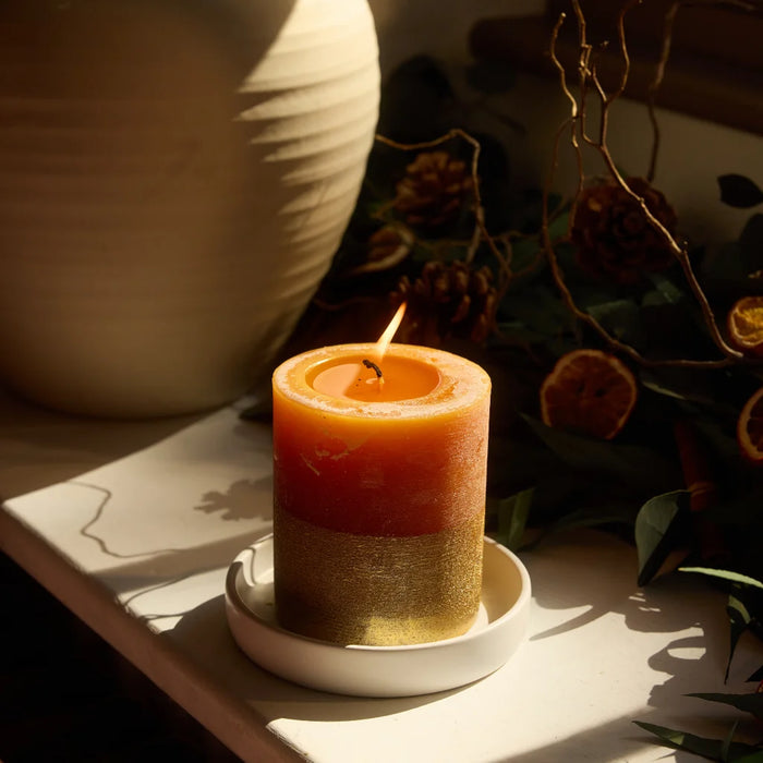 Orange & Cinnamon Gold-Dipped Pillar Candle