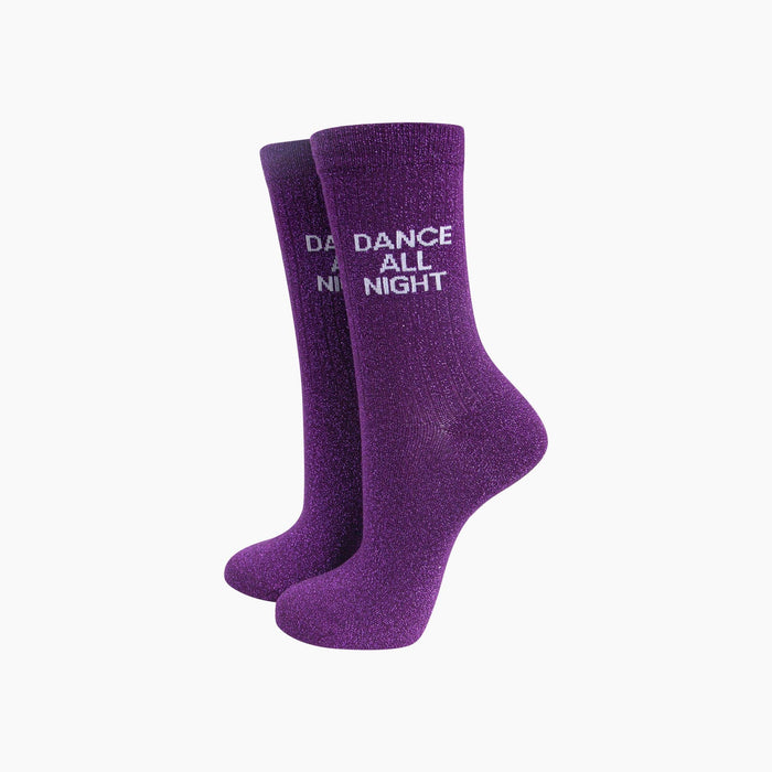 Dance All Night Combed Cotton Glitter Socks in Purple