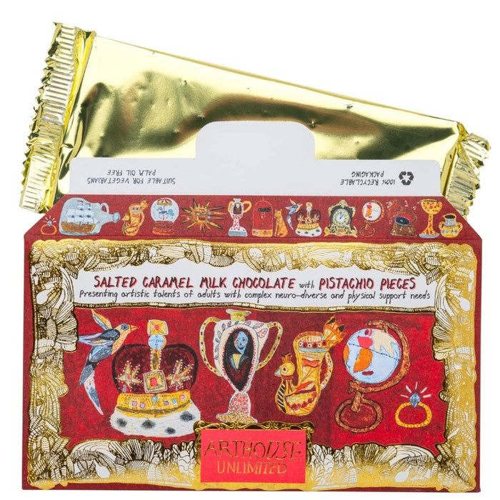 Cabinet of Curiosities, Salted Caramel Milk Chocolate with Pistachio Pieces