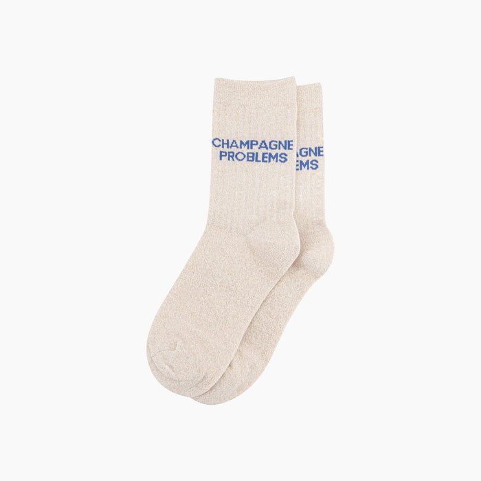 Champagne Problems Combed Cotton Glitter Socks in Cream