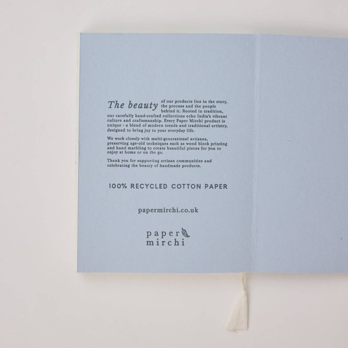 Block Printed Ruled Notebook (A5) - Song Birds Blue Stone