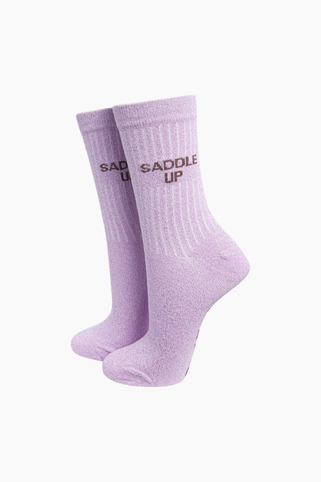 Saddle Up Combed Cotton Glitter Socks in Light Pink