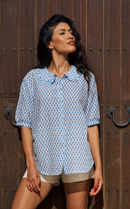 Luella Short Sleeve Blouse with Collar