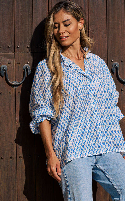 Luella Long Sleeve Blouse with Ruffle Collar