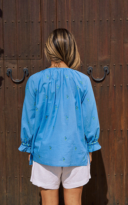 Luella Cotton Blouse with Embroidered Flowers