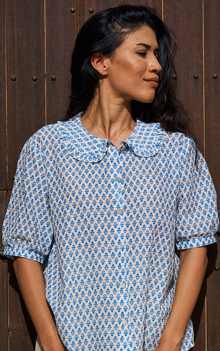 Luella Short Sleeve Blouse with Collar