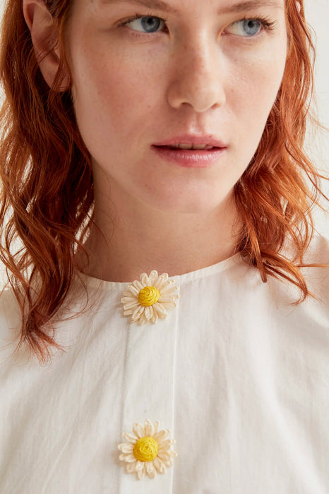 White Shirt with Floral Buttons