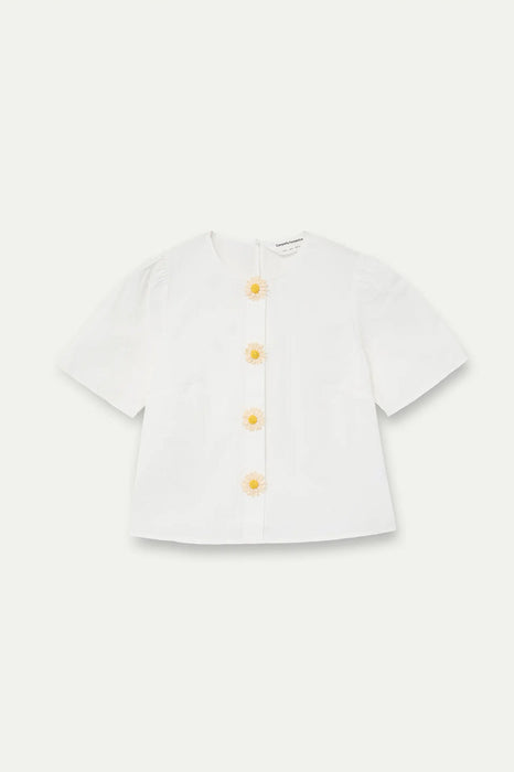 White Shirt with Floral Buttons