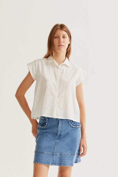 White Shirt with Floral Embroidery