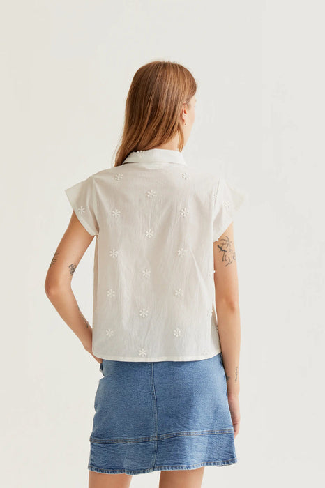 White Shirt with Floral Embroidery