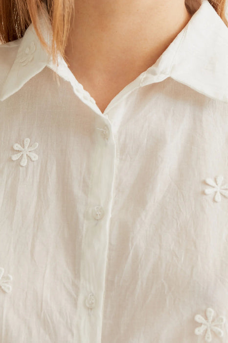 White Shirt with Floral Embroidery