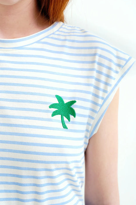 Compania Fantastica White & Blue Stripe T-shirt