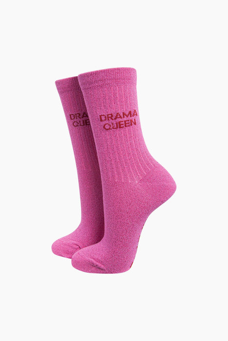 Drama Queen Combed Cotton Glitter Socks in Hot Pink