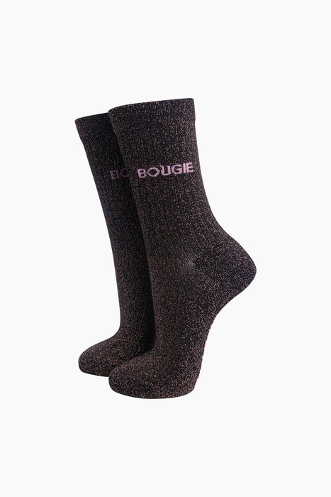Bougie Combed Cotton Glitter Socks in Brown