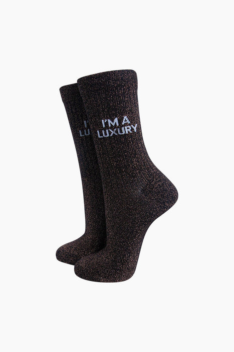 Im a Luxury Combed Cotton Glitter Socks in Brown