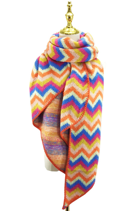 Bright Chevron Print Knitted Wool Scarf