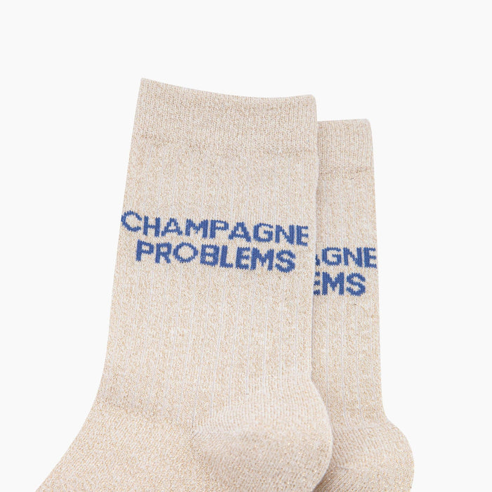 Champagne Problems Combed Cotton Glitter Socks in Cream