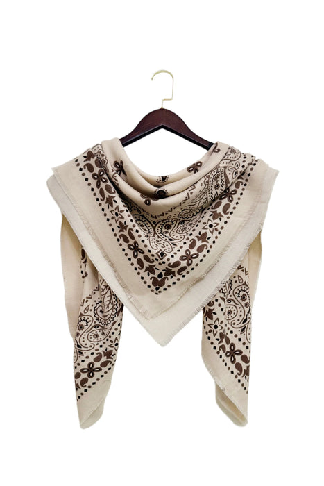 Oversize Parisian Paisley Print Frayed Square Scarf With Border