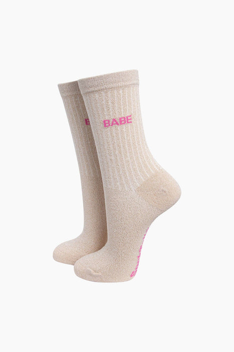 Babe Combed Cotton Glitter Socks in Cream