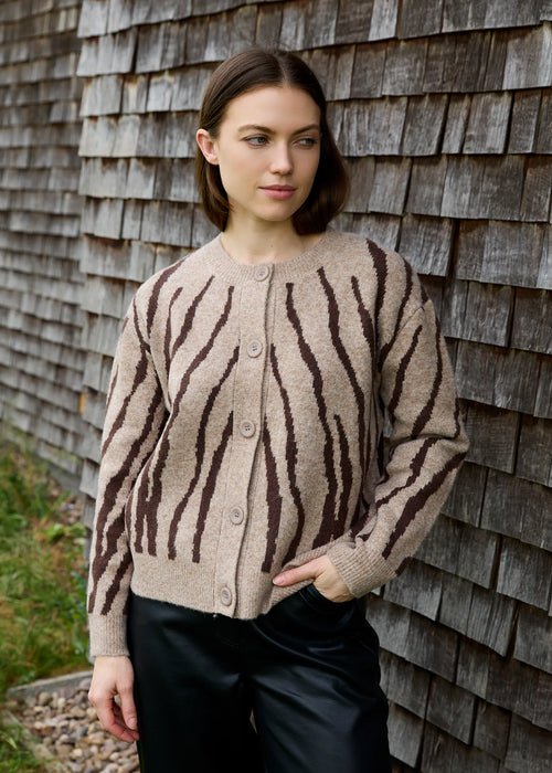 Dreams Zebra Jacquard Crew Neck Cardigan