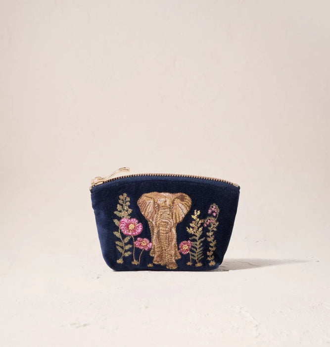 Botanical Elephant Velvet Coin Purse