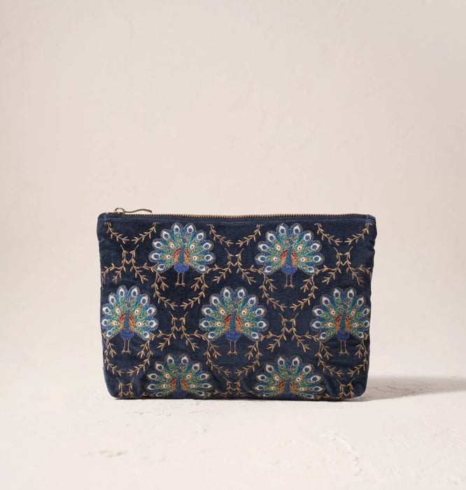 Botanical Peacock Velvet Everyday Pouch