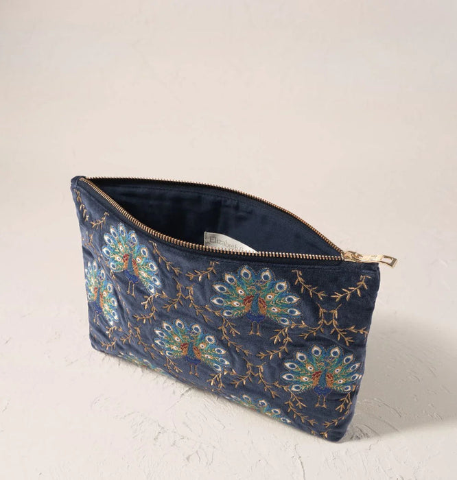 Botanical Peacock Velvet Everyday Pouch