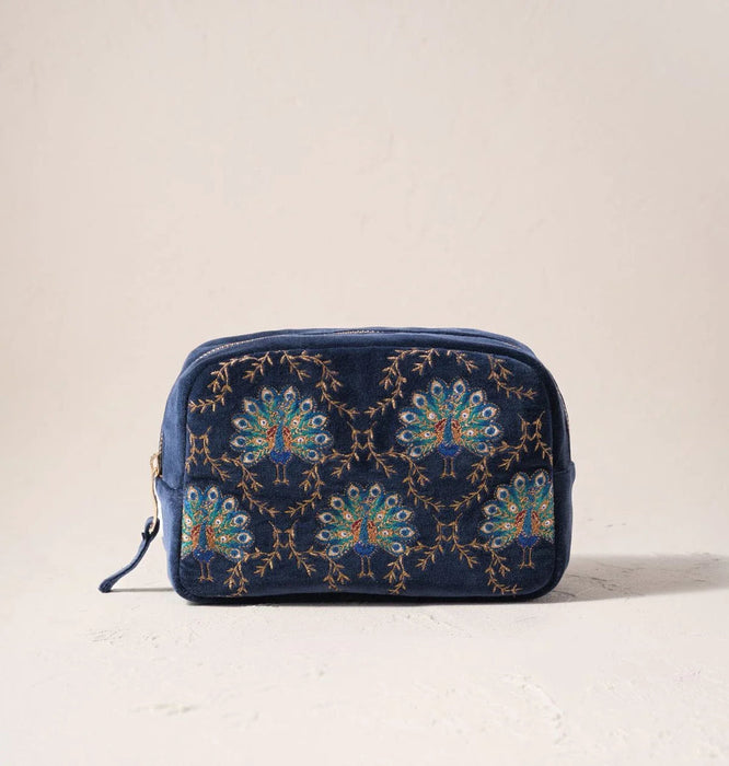 Botanical Peacock Velvet Makeup Bag