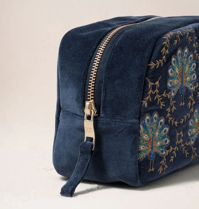 Botanical Peacock Velvet Makeup Bag