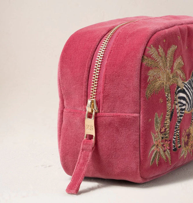 Botanical Zebra Velvet Makeup Bag