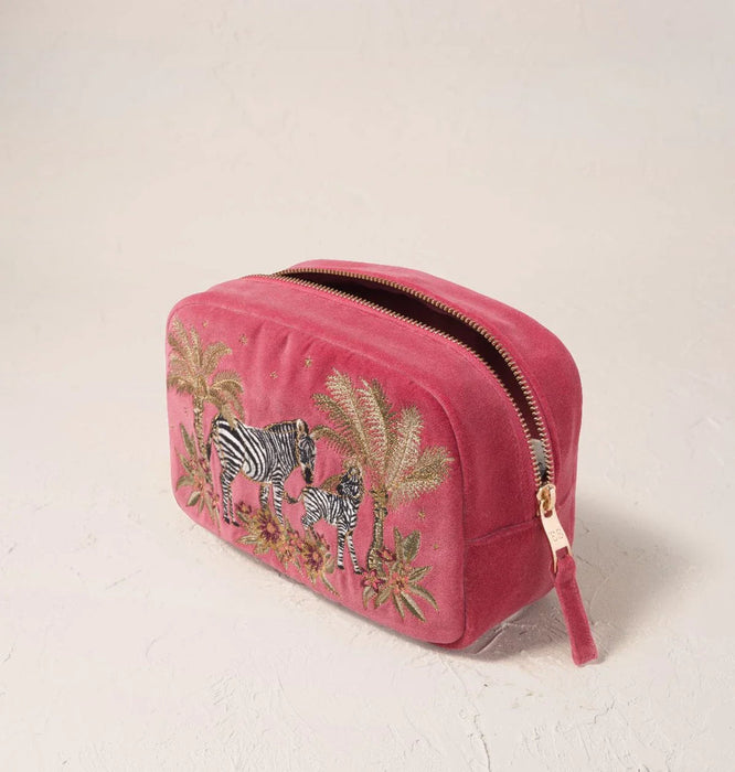 Botanical Zebra Velvet Makeup Bag