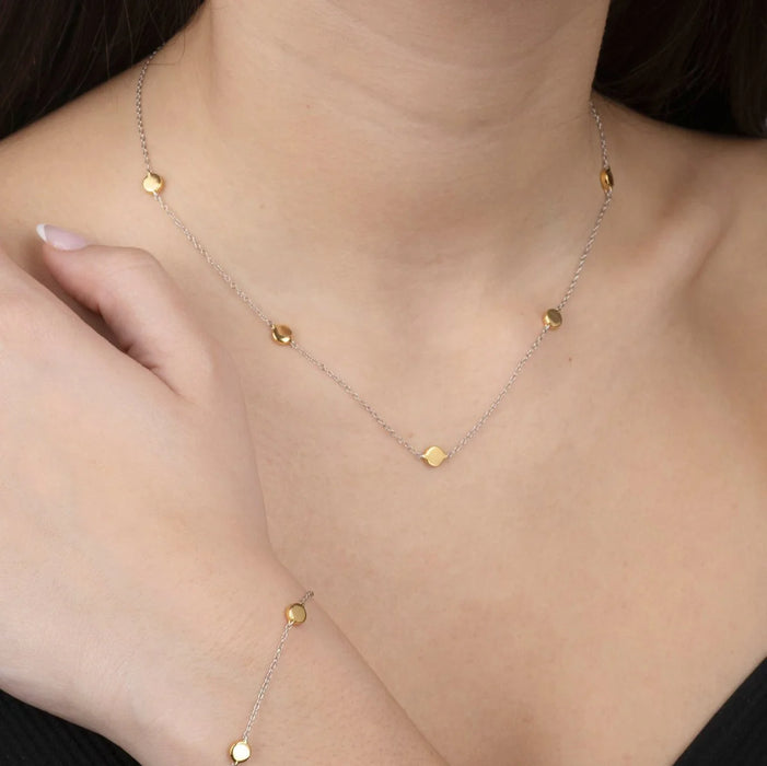 Two Tone Gold Disc Charm Necklace
