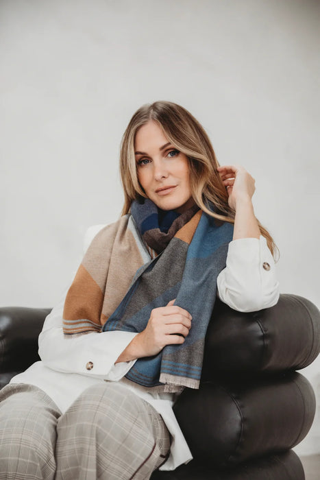 Elie Beaumont Winter Scarf - Blue/Camel