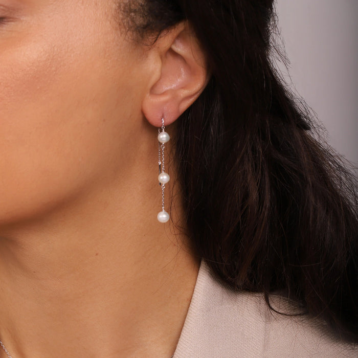 Triple Pearl Threader Earrings