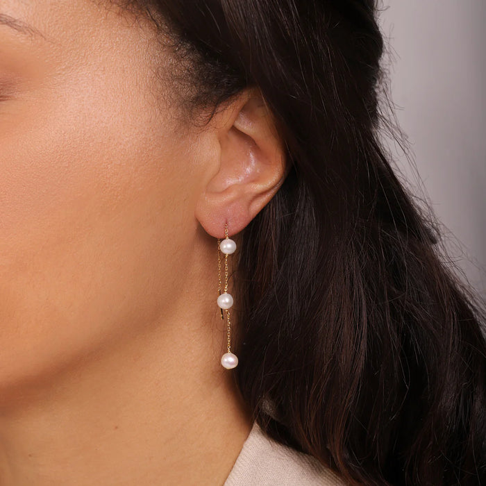 Triple Pearl Threader Earrings