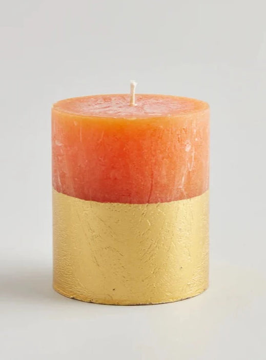Orange & Cinnamon Scented Gold Dipped Pillar Candle