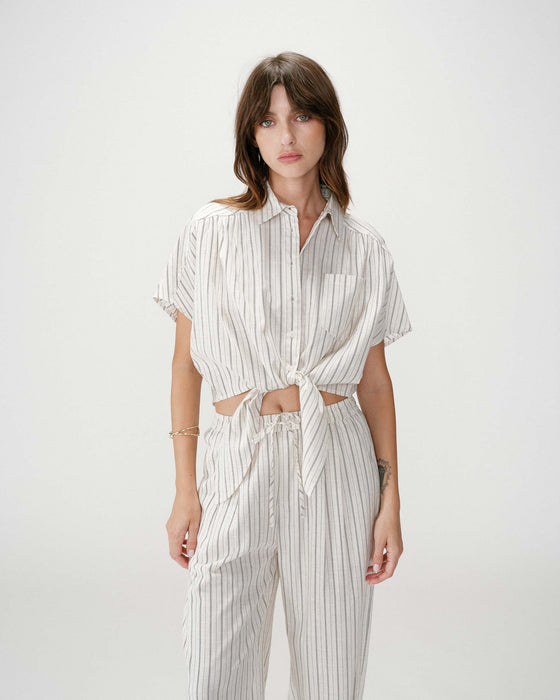 Grace & Mila Short Sleeve Wendee Stripe Shirt with Tie