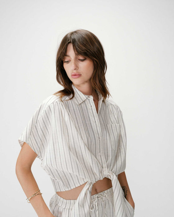 Grace & Mila Short Sleeve Wendee Stripe Shirt with Tie