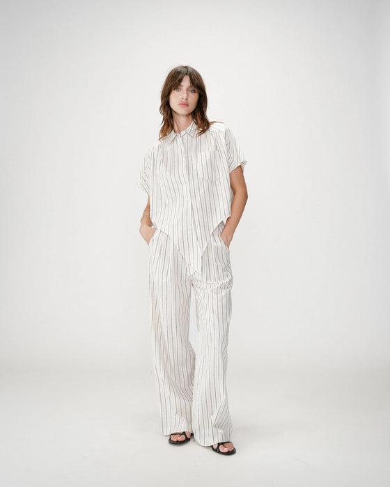 Grace & Mila Short Sleeve Wendee Stripe Shirt with Tie