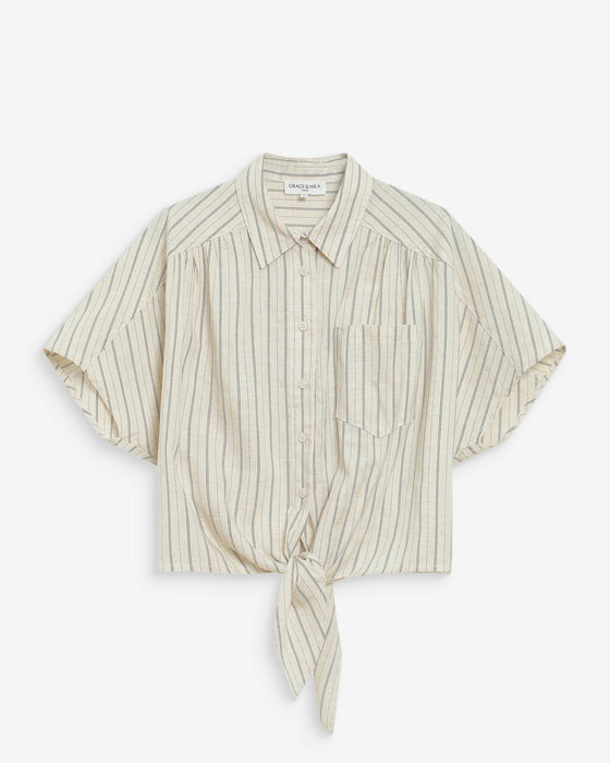 Grace & Mila Short Sleeve Wendee Stripe Shirt with Tie
