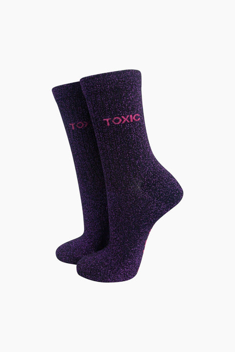 Toxic Combed Cotton Glitter Socks in Black