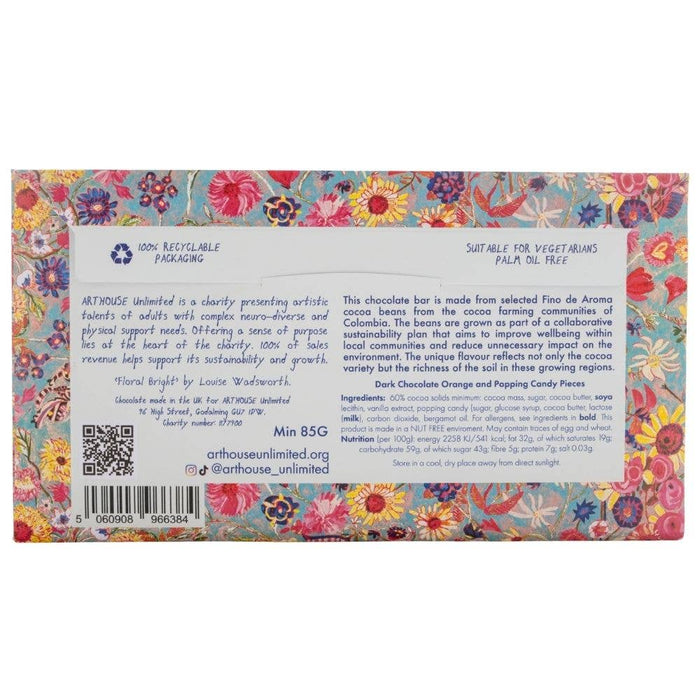 Floral Bright, Dark Chocolate Bar with Orange & Popping Candy pieces
