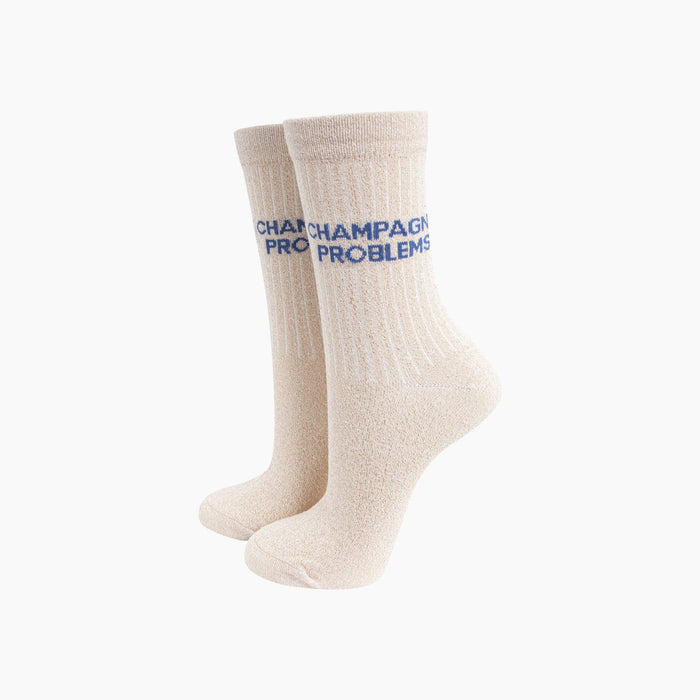 Champagne Problems Combed Cotton Glitter Socks in Cream