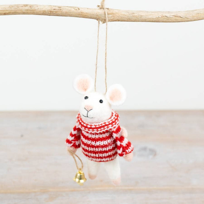 Hanging Felt Mouse w/ Striped Jumper 11cm